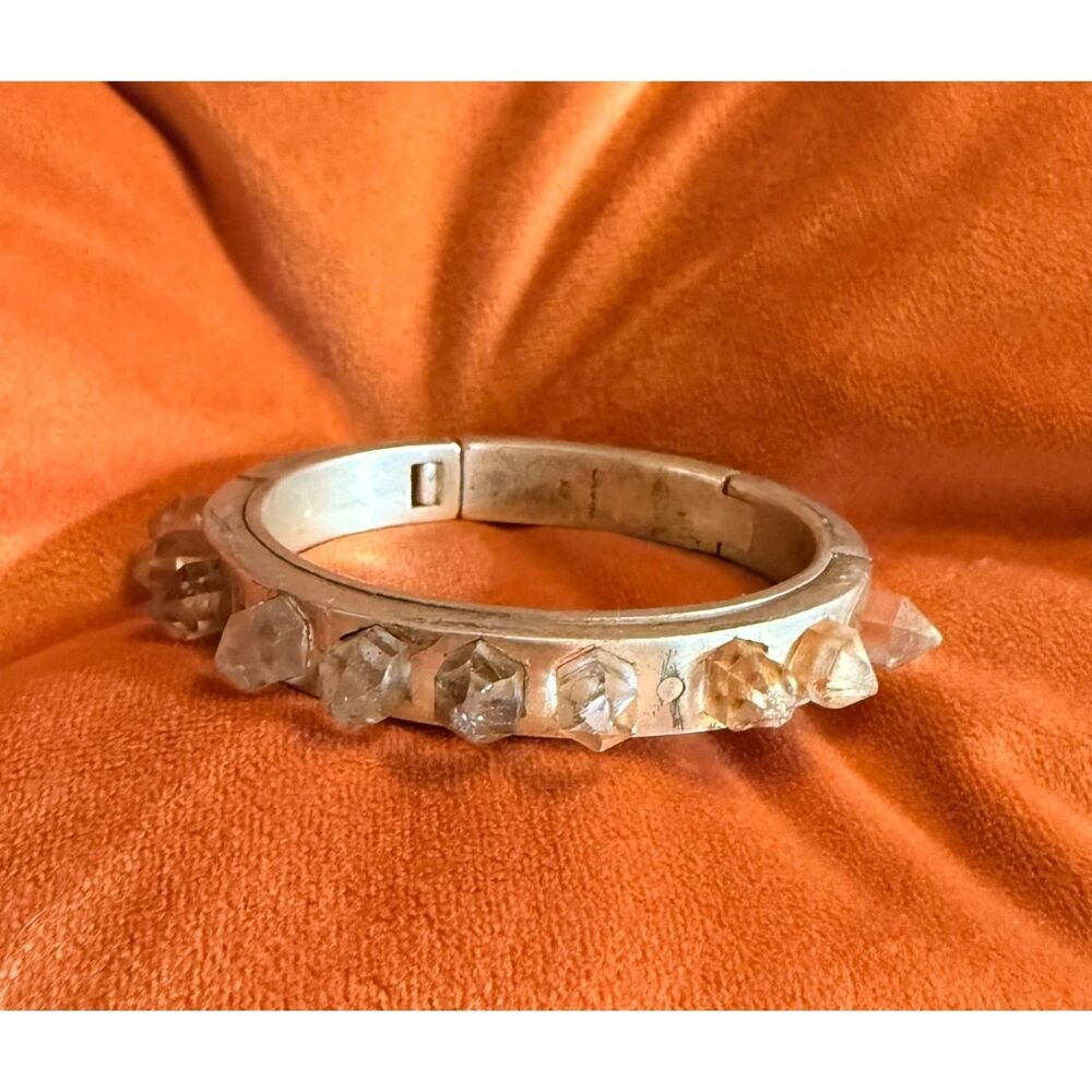 Parts of Four P4 Herkimer Spikes Cuff Bracelet Acid Gold 18K Plated Brass XS